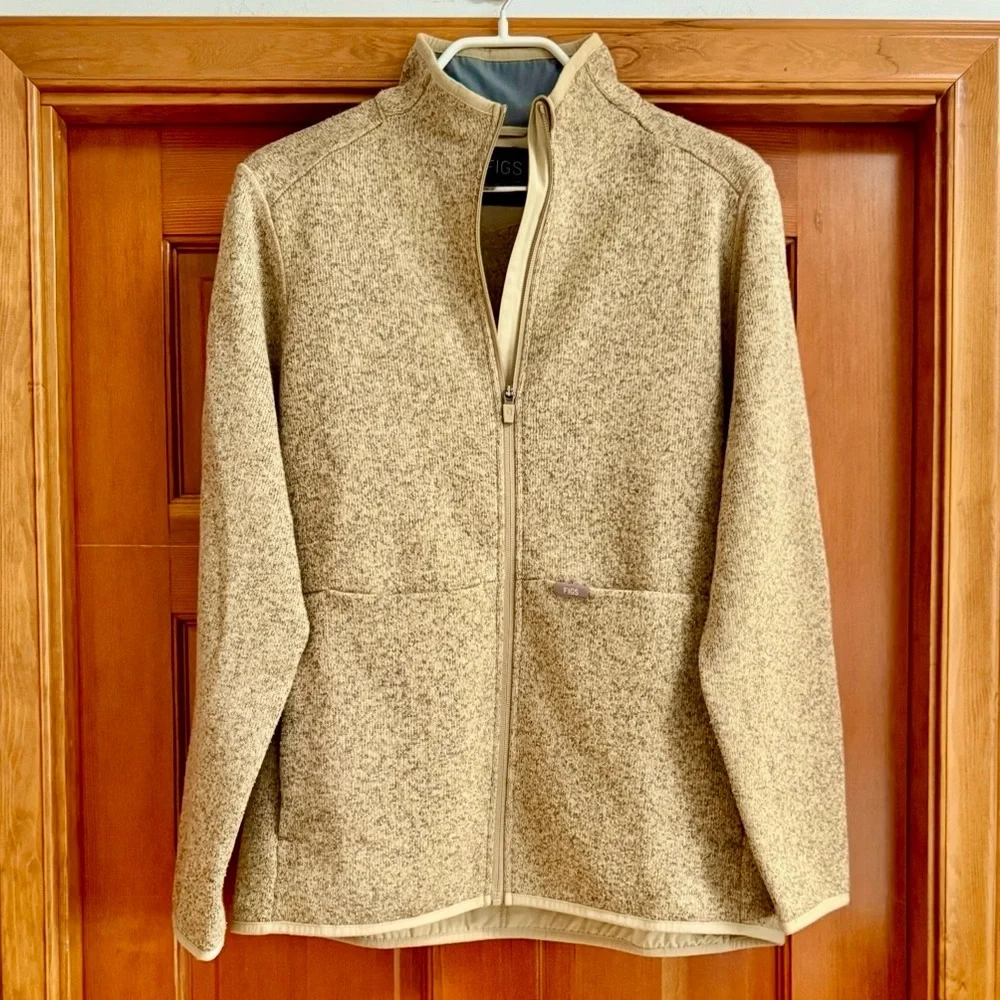 FIGS On Shift Sweater Knit Jacket Size XL Heather Light Oak 🤎🤍🤎 - Picture 4 of 15